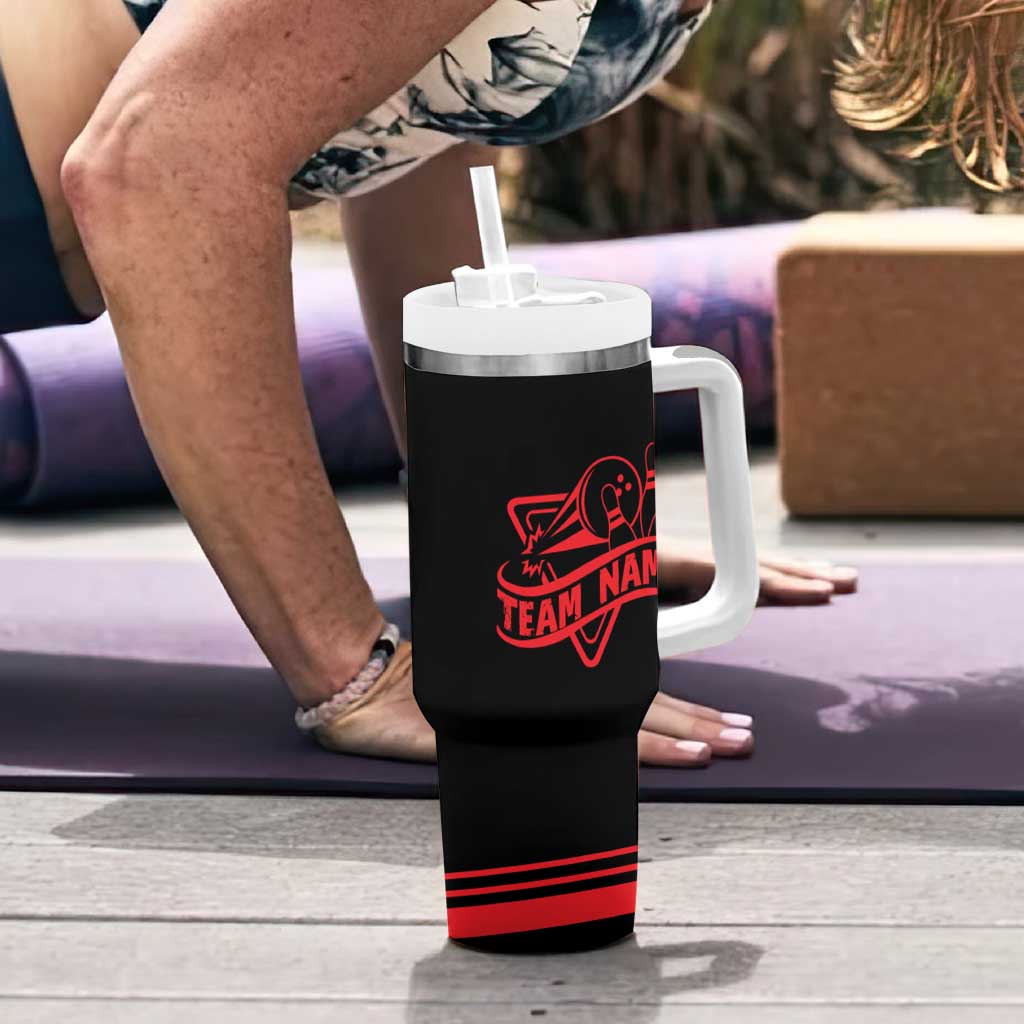 Bowling Team Tumbler With Handle Red and Black Strike Graphic and Custom Name Section - Wonder Print Shop