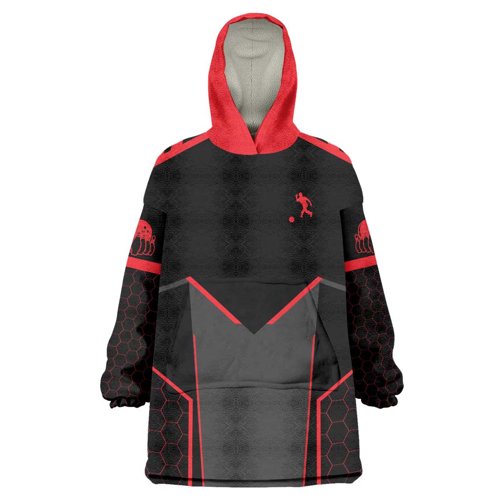 Bowling Team Wearable Blanket Hoodie Red and Black Strike Graphic and Custom Name Section - Wonder Print Shop