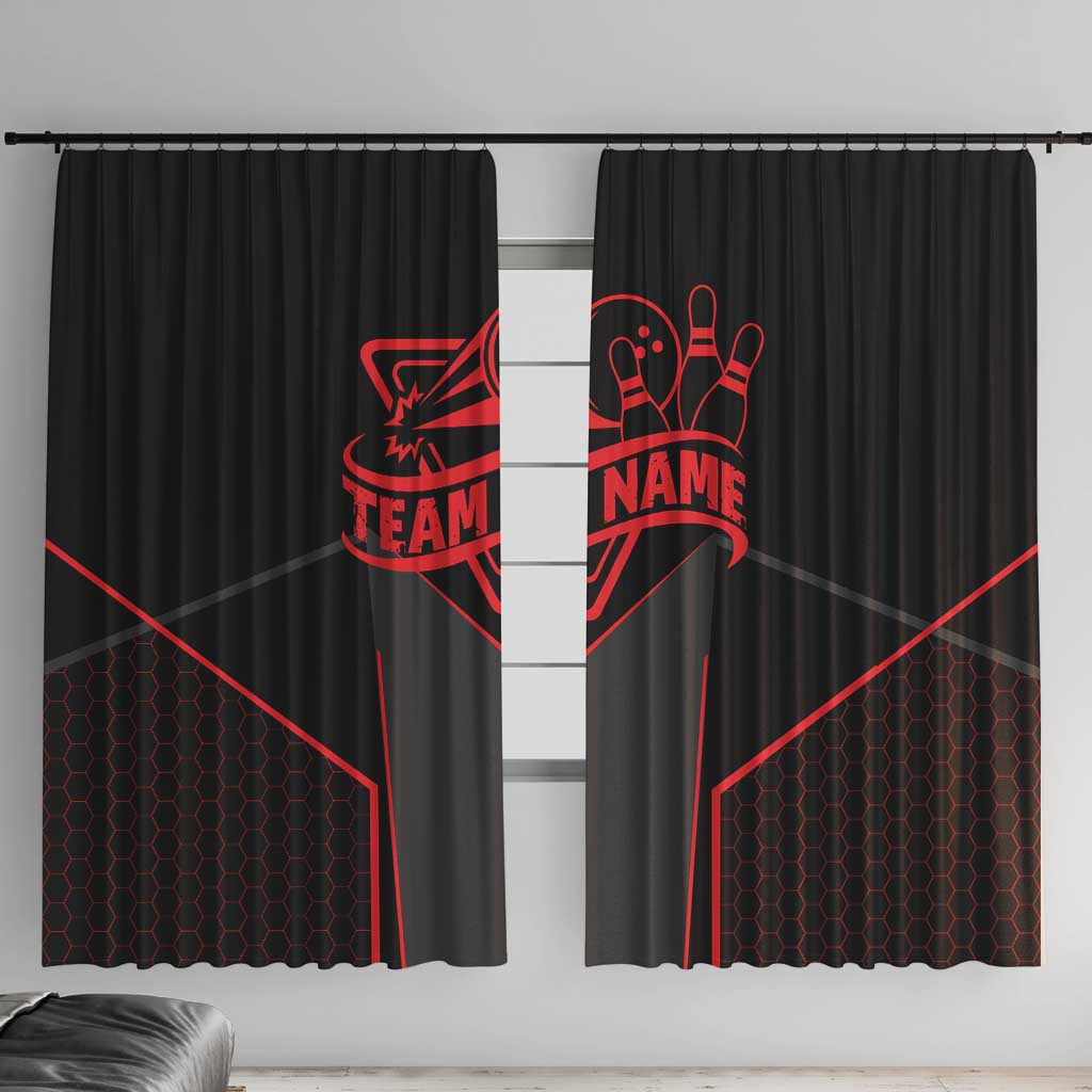Bowling Team Window Curtain Red and Black Strike Graphic and Custom Name Section - Wonder Print Shop