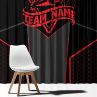 Bowling Team Window Curtain Red and Black Strike Graphic and Custom Name Section - Wonder Print Shop