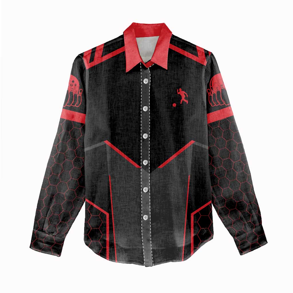 Bowling Team Women Casual Shirt Red and Black Strike Graphic and Custom Name Section - Wonder Print Shop