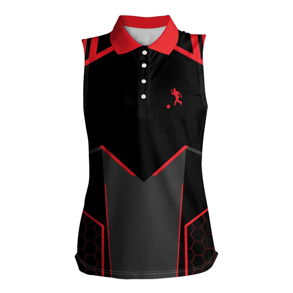 Bowling Team Women Sleeveless Polo Shirt Red and Black Strike Graphic and Custom Name Section - Wonder Print Shop