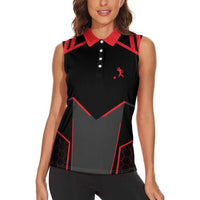 Bowling Team Women Sleeveless Polo Shirt Red and Black Strike Graphic and Custom Name Section - Wonder Print Shop