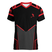 Bowling Team Women V-Neck T-Shirt Red and Black Strike Graphic and Custom Name Section - Wonder Print Shop