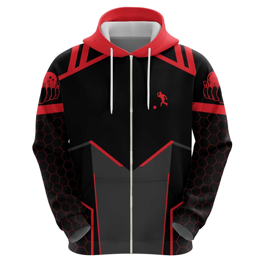 Bowling Team Zip Hoodie Red and Black Strike Graphic and Custom Name Section - Wonder Print Shop