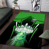 Bowling Team Design Area Rug Green Strike Graphic and Custom Name Shield Accent - Wonder Print Shop