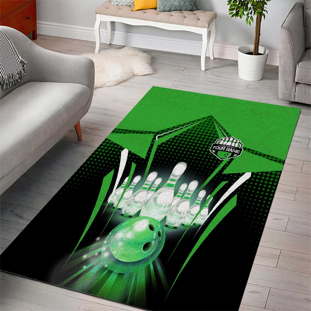 Bowling Team Design Area Rug Green Strike Graphic and Custom Name Shield Accent - Wonder Print Shop