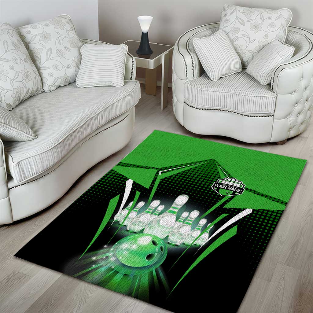 Bowling Team Design Area Rug Green Strike Graphic and Custom Name Shield Accent - Wonder Print Shop