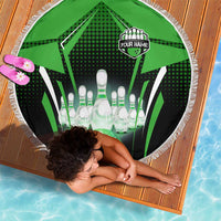 Bowling Team Design Beach Blanket Green Strike Graphic and Custom Name Shield Accent - Wonder Print Shop