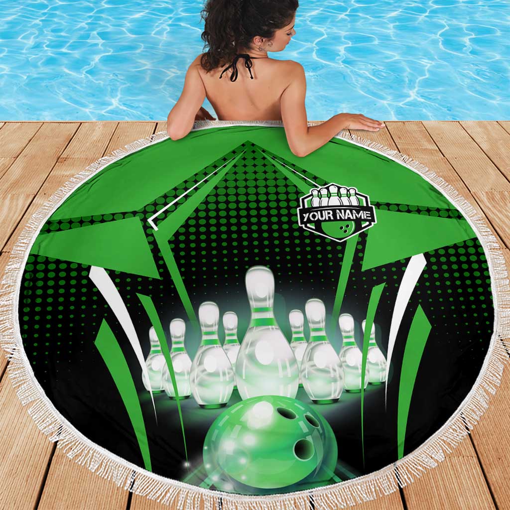 Bowling Team Design Beach Blanket Green Strike Graphic and Custom Name Shield Accent - Wonder Print Shop