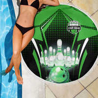 Bowling Team Design Beach Blanket Green Strike Graphic and Custom Name Shield Accent - Wonder Print Shop