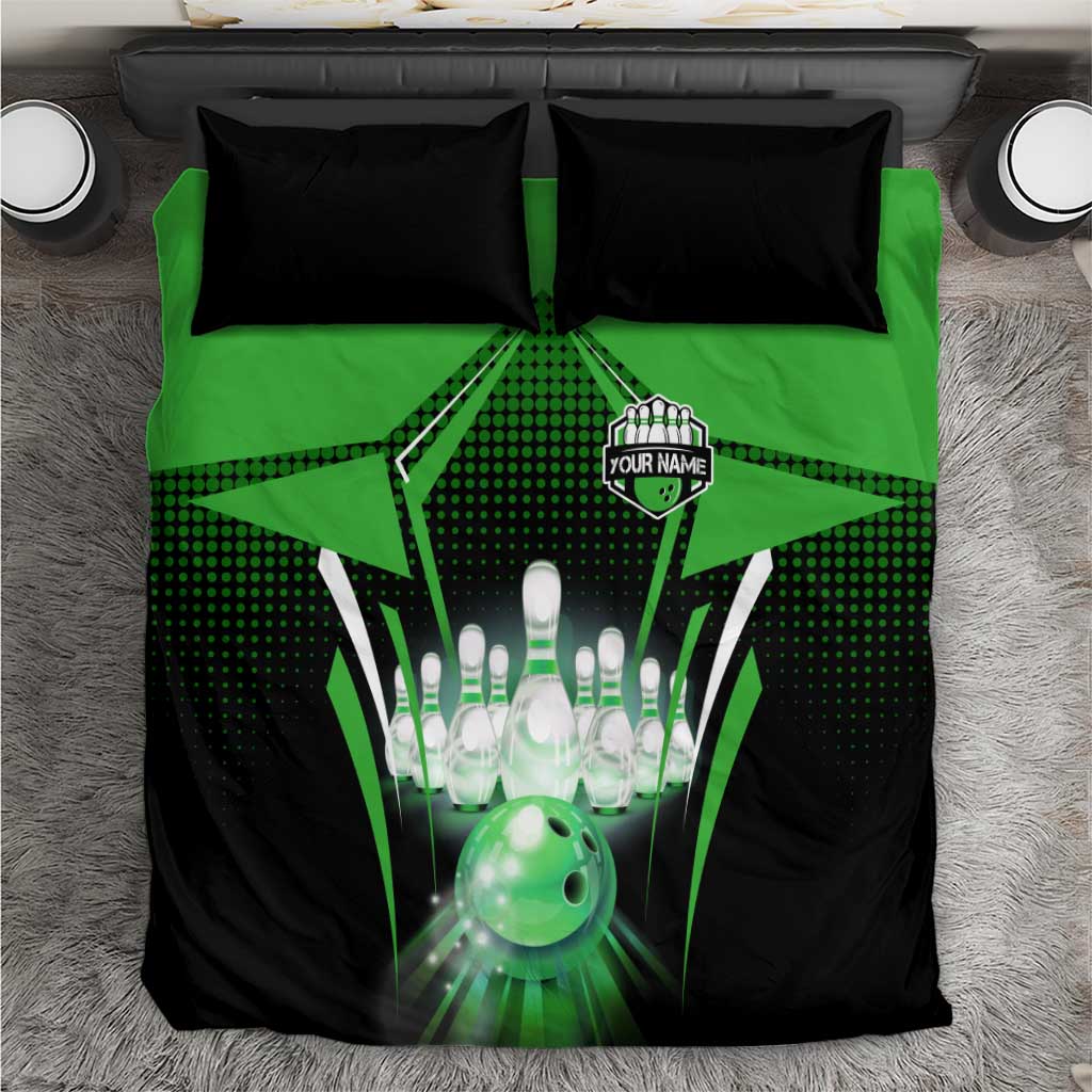 Bowling Team Design Bedding Set Green Strike Graphic and Custom Name Shield Accent - Wonder Print Shop