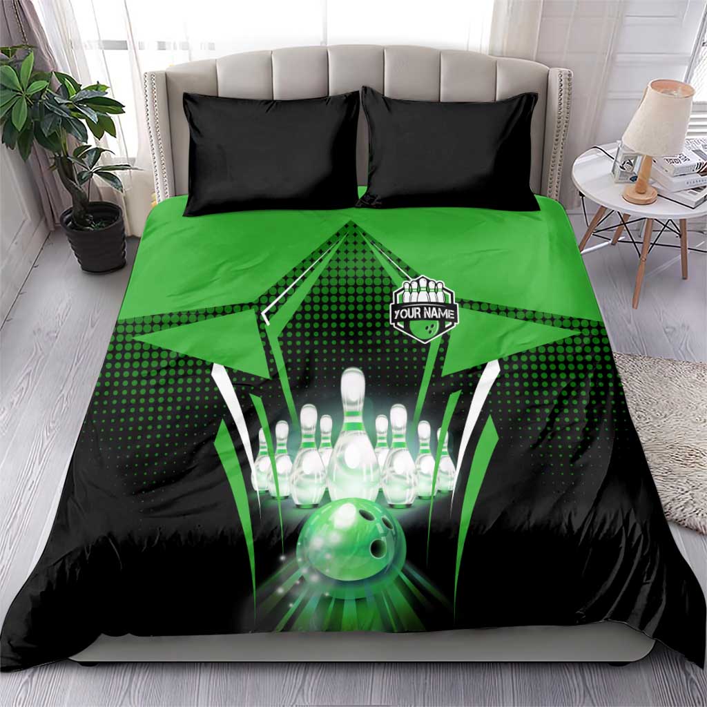 Bowling Team Design Bedding Set Green Strike Graphic and Custom Name Shield Accent - Wonder Print Shop