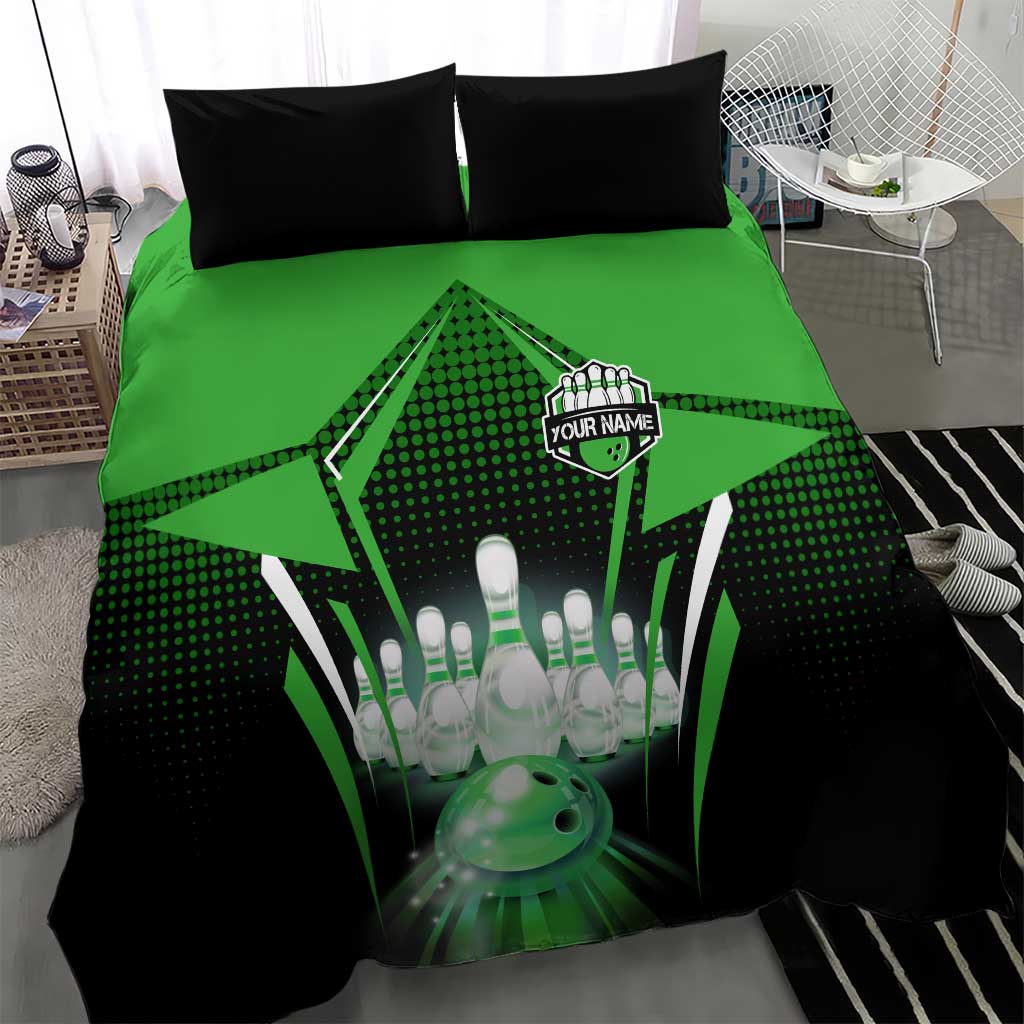 Bowling Team Design Bedding Set Green Strike Graphic and Custom Name Shield Accent - Wonder Print Shop