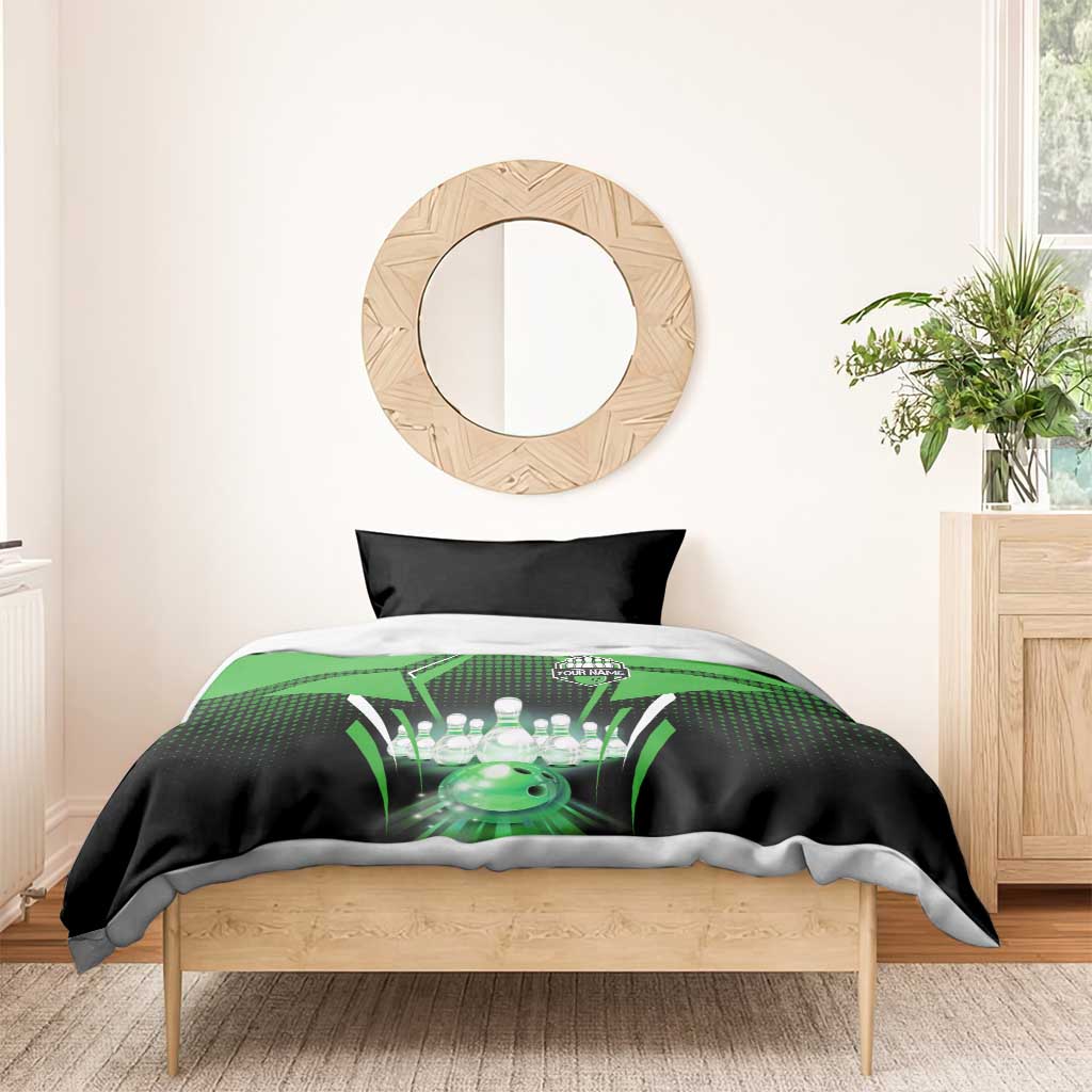 Bowling Team Design Bedding Set Green Strike Graphic and Custom Name Shield Accent - Wonder Print Shop