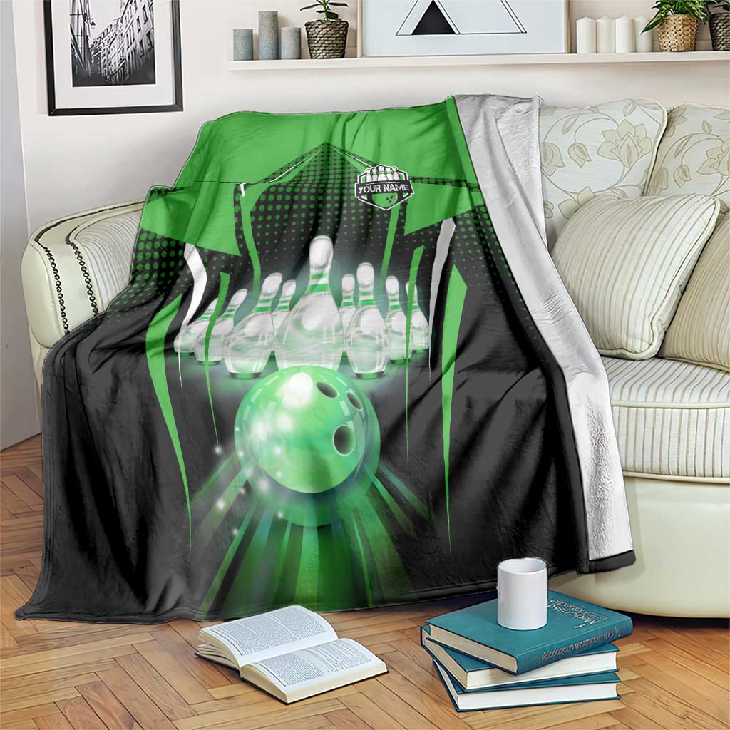 Bowling Team Design Blanket Green Strike Graphic and Custom Name Shield Accent - Wonder Print Shop