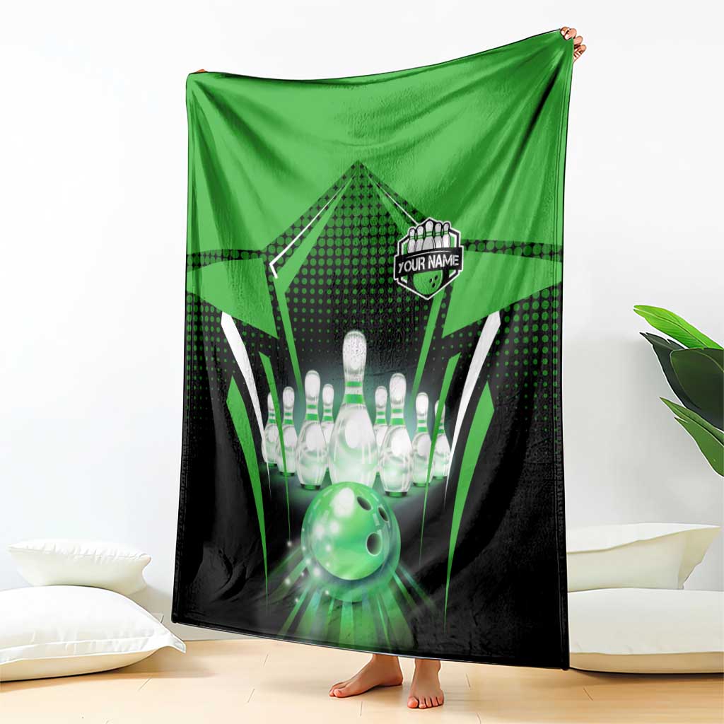 Bowling Team Design Blanket Green Strike Graphic and Custom Name Shield Accent - Wonder Print Shop