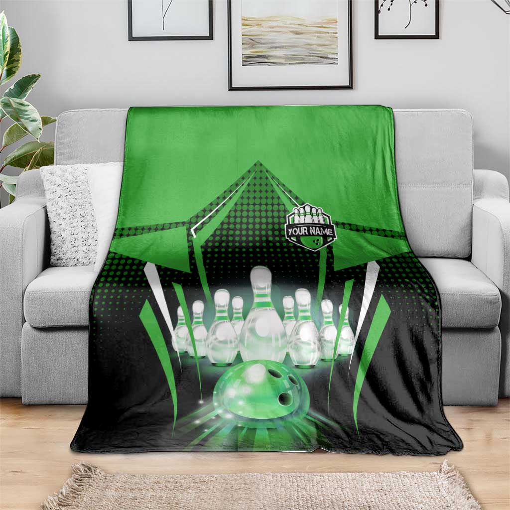 Bowling Team Design Blanket Green Strike Graphic and Custom Name Shield Accent - Wonder Print Shop