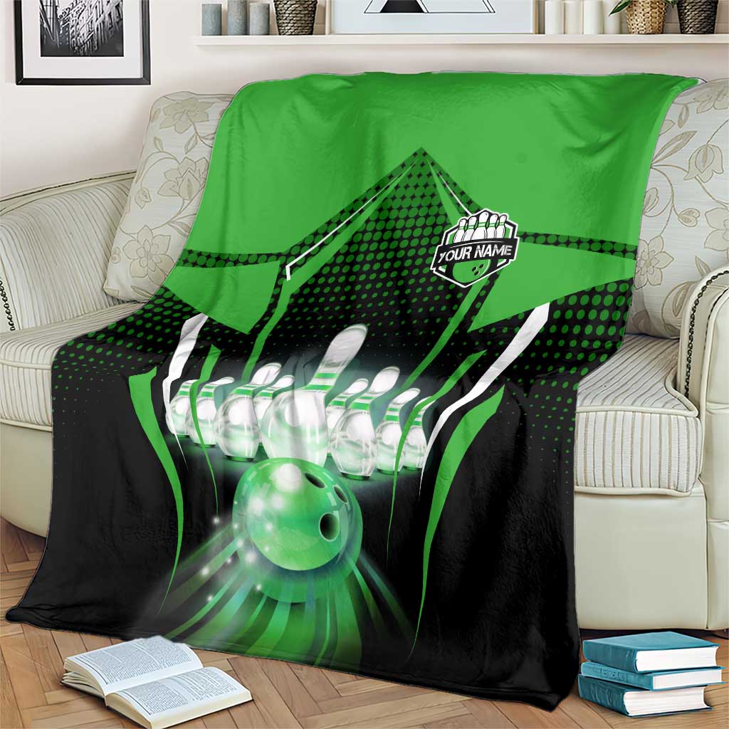 Bowling Team Design Blanket Green Strike Graphic and Custom Name Shield Accent - Wonder Print Shop