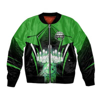 Bowling Team Design Bomber Jacket Green Strike Graphic and Custom Name Shield Accent - Wonder Print Shop