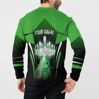 Bowling Team Design Button Sweatshirt Green Strike Graphic and Custom Name Shield Accent - Wonder Print Shop