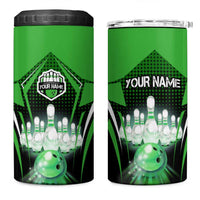 Bowling Team Design 4 in 1 Can Cooler Tumbler Green Strike Graphic and Custom Name Shield Accent - Wonder Print Shop