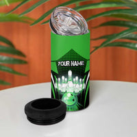 Bowling Team Design 4 in 1 Can Cooler Tumbler Green Strike Graphic and Custom Name Shield Accent - Wonder Print Shop