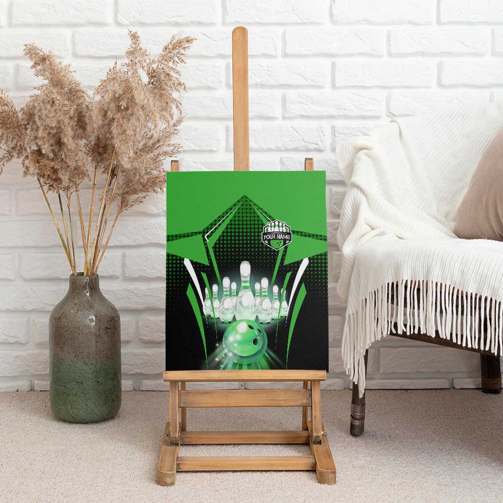 Bowling Team Design Canvas Wall Art Green Strike Graphic and Custom Name Shield Accent - Wonder Print Shop