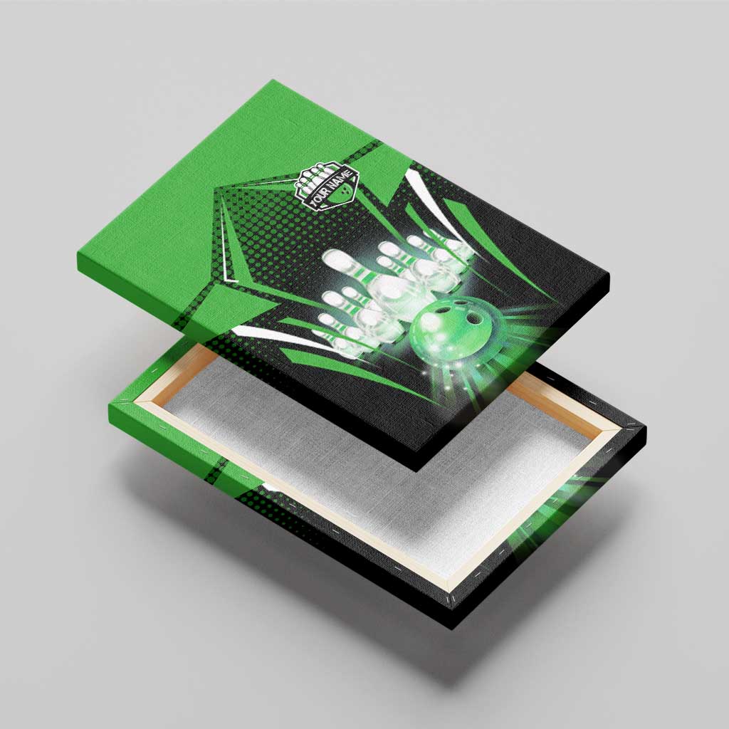 Bowling Team Design Canvas Wall Art Green Strike Graphic and Custom Name Shield Accent - Wonder Print Shop