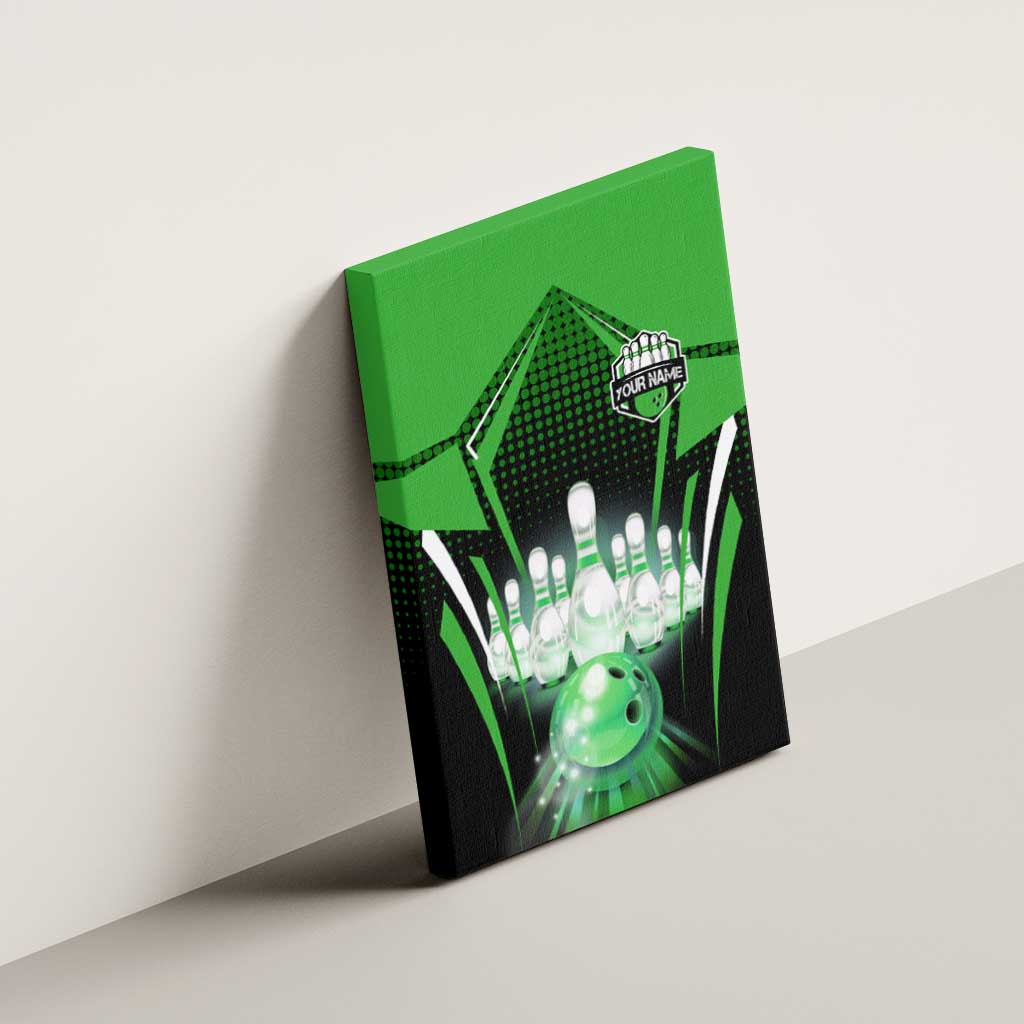 Bowling Team Design Canvas Wall Art Green Strike Graphic and Custom Name Shield Accent - Wonder Print Shop