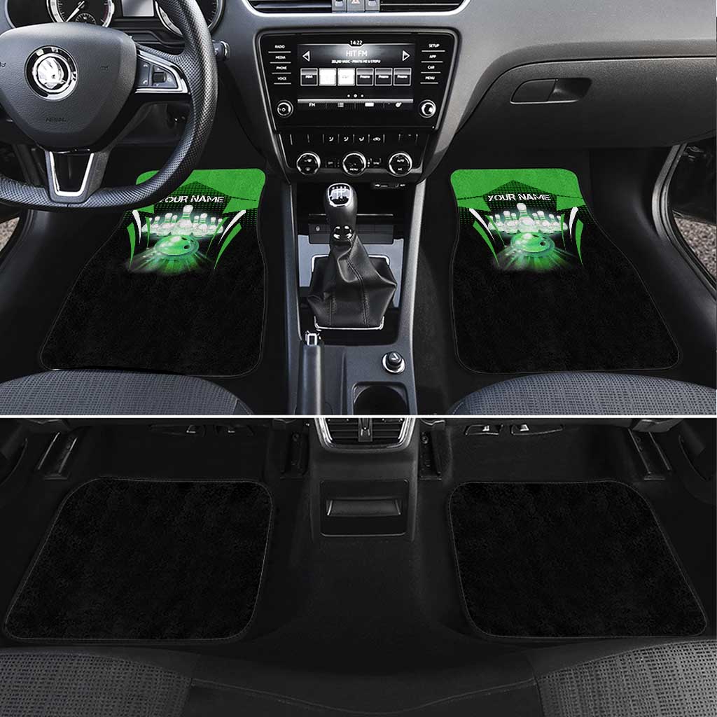 Bowling Team Design Car Mats Green Strike Graphic and Custom Name Shield Accent - Wonder Print Shop