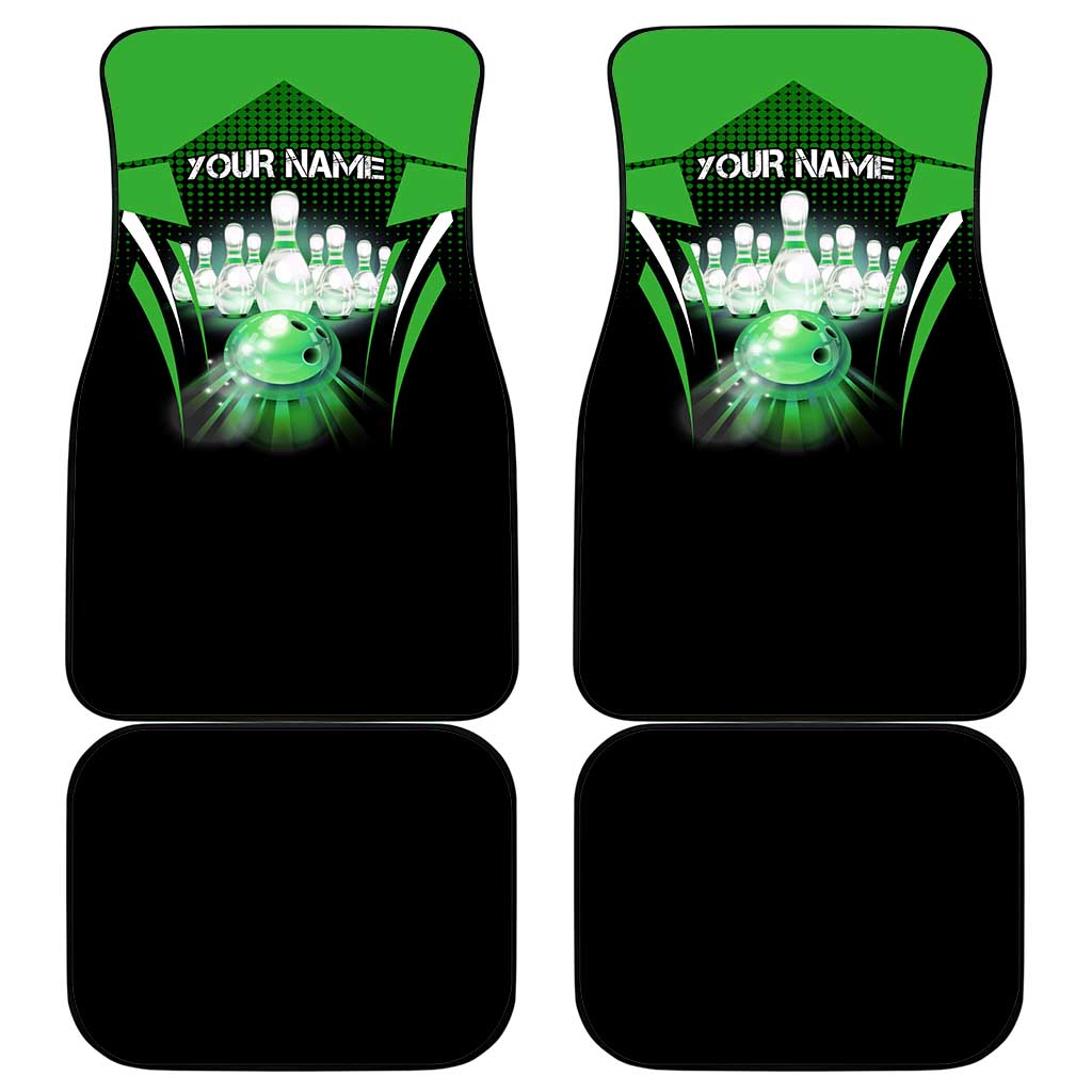 Bowling Team Design Car Mats Green Strike Graphic and Custom Name Shield Accent - Wonder Print Shop
