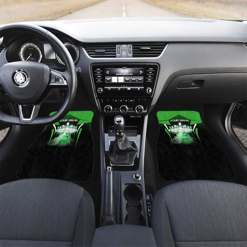 Bowling Team Design Car Mats Green Strike Graphic and Custom Name Shield Accent - Wonder Print Shop