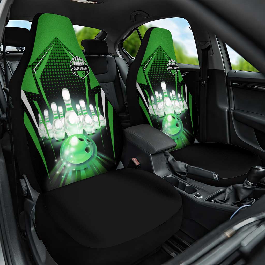 Bowling Team Design Car Seat Cover Green Strike Graphic and Custom Name Shield Accent - Wonder Print Shop