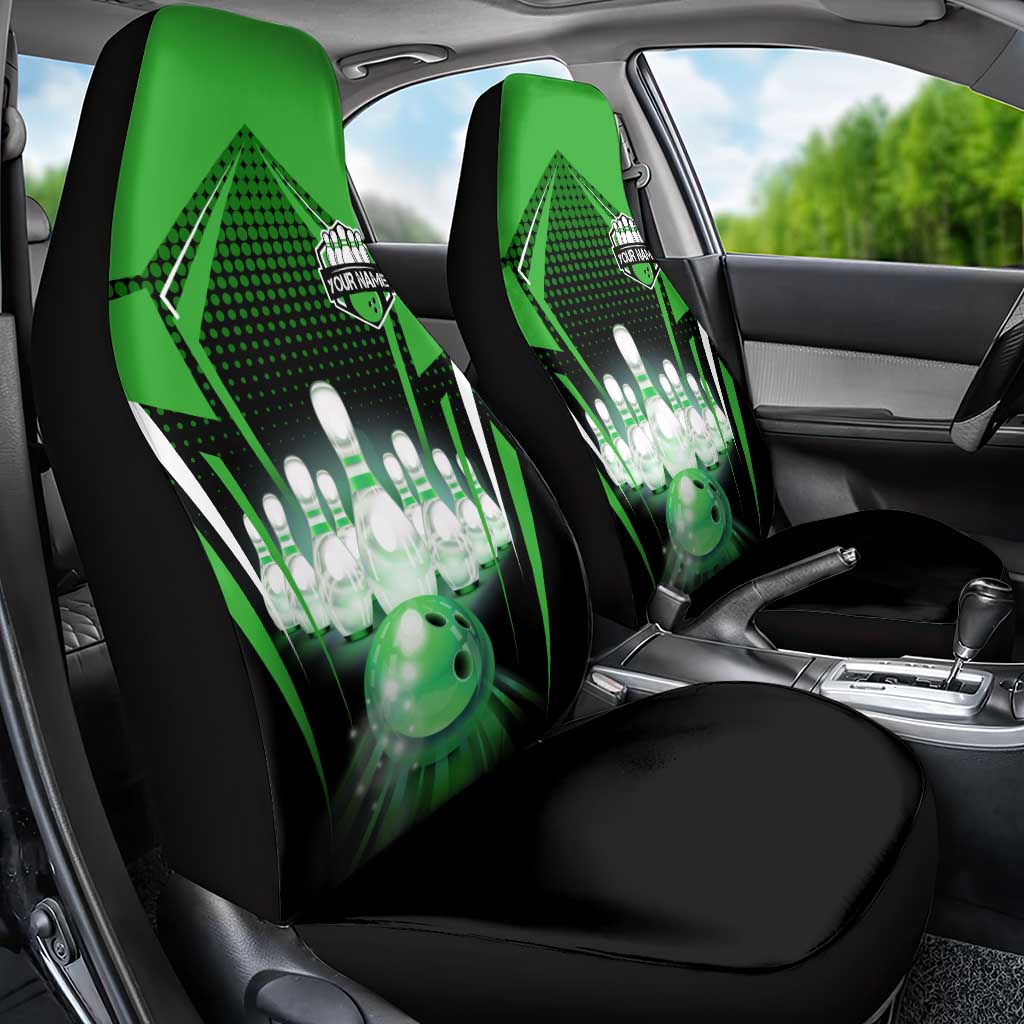 Bowling Team Design Car Seat Cover Green Strike Graphic and Custom Name Shield Accent - Wonder Print Shop