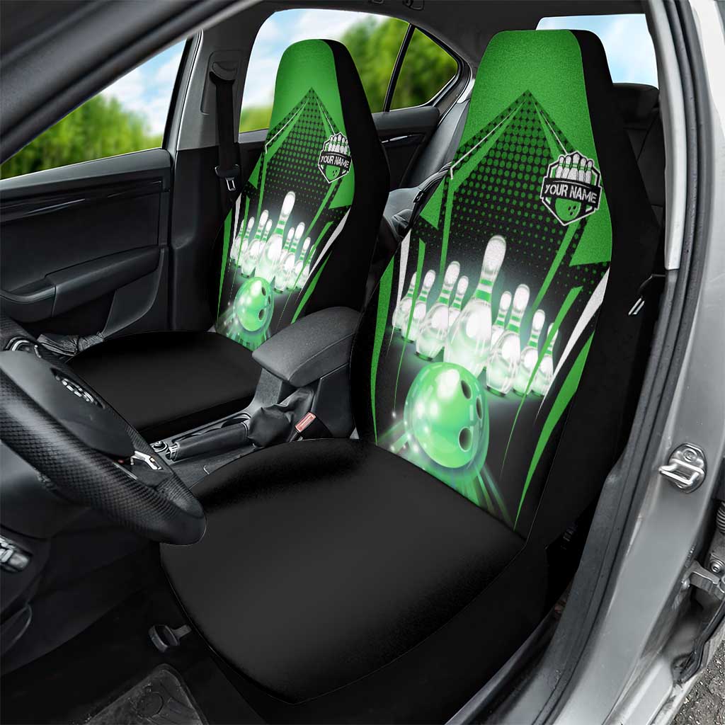Bowling Team Design Car Seat Cover Green Strike Graphic and Custom Name Shield Accent - Wonder Print Shop