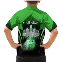 Bowling Team Design Family Matching Mermaid Dress and Hawaiian Shirt Green Strike Graphic and Custom Name Shield Accent - Wonder Print Shop