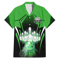 Bowling Team Design Family Matching Mermaid Dress and Hawaiian Shirt Green Strike Graphic and Custom Name Shield Accent - Wonder Print Shop