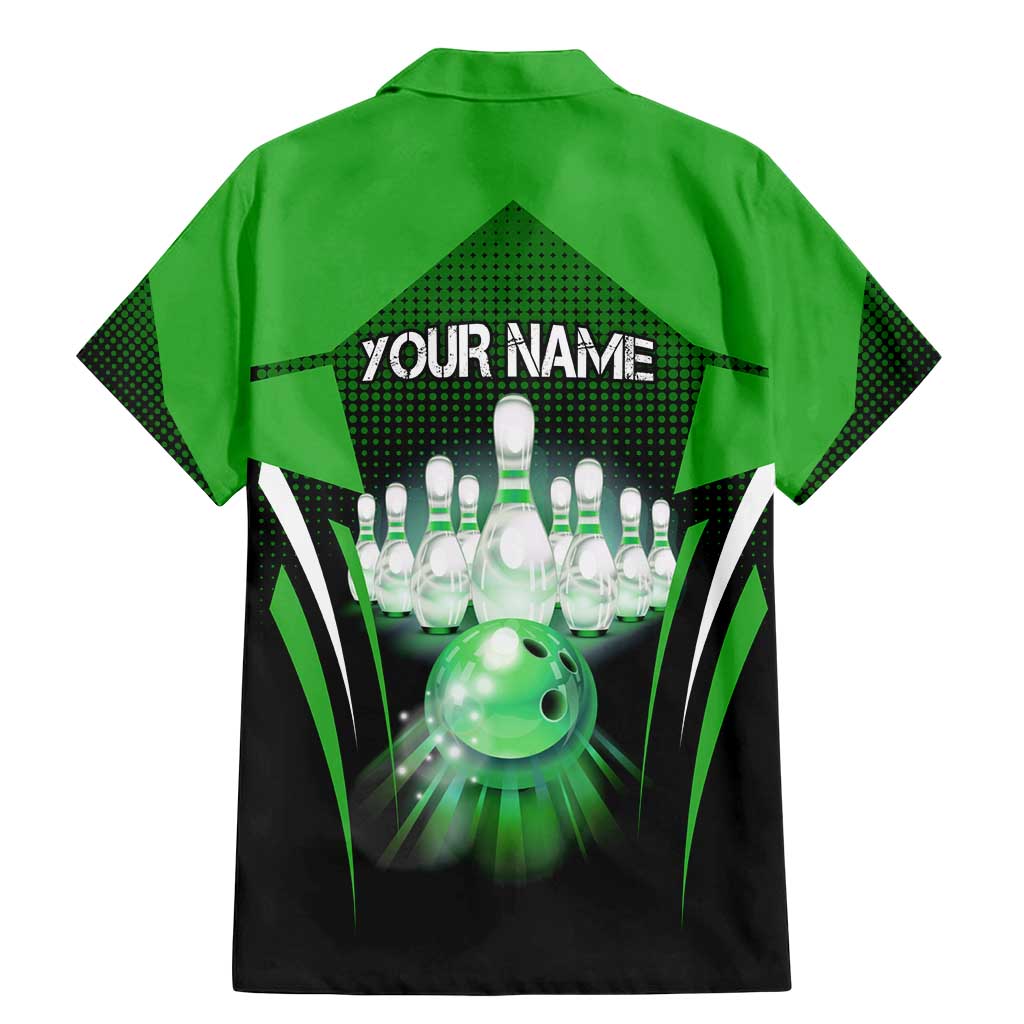 Bowling Team Design Family Matching Mermaid Dress and Hawaiian Shirt Green Strike Graphic and Custom Name Shield Accent - Wonder Print Shop