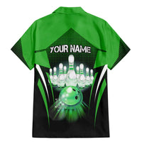 Bowling Team Design Family Matching Mermaid Dress and Hawaiian Shirt Green Strike Graphic and Custom Name Shield Accent - Wonder Print Shop