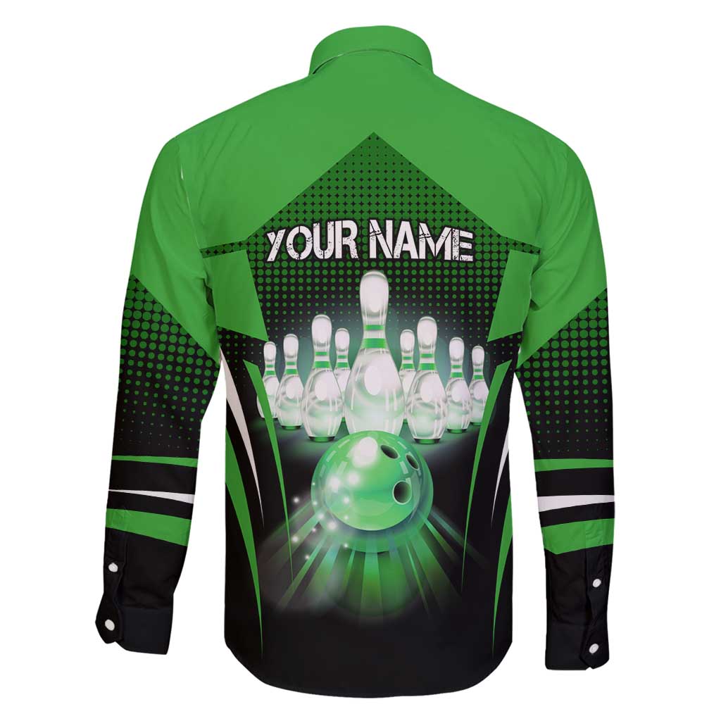 Bowling Team Design Family Matching Puletasi and Hawaiian Shirt Green Strike Graphic and Custom Name Shield Accent - Wonder Print Shop