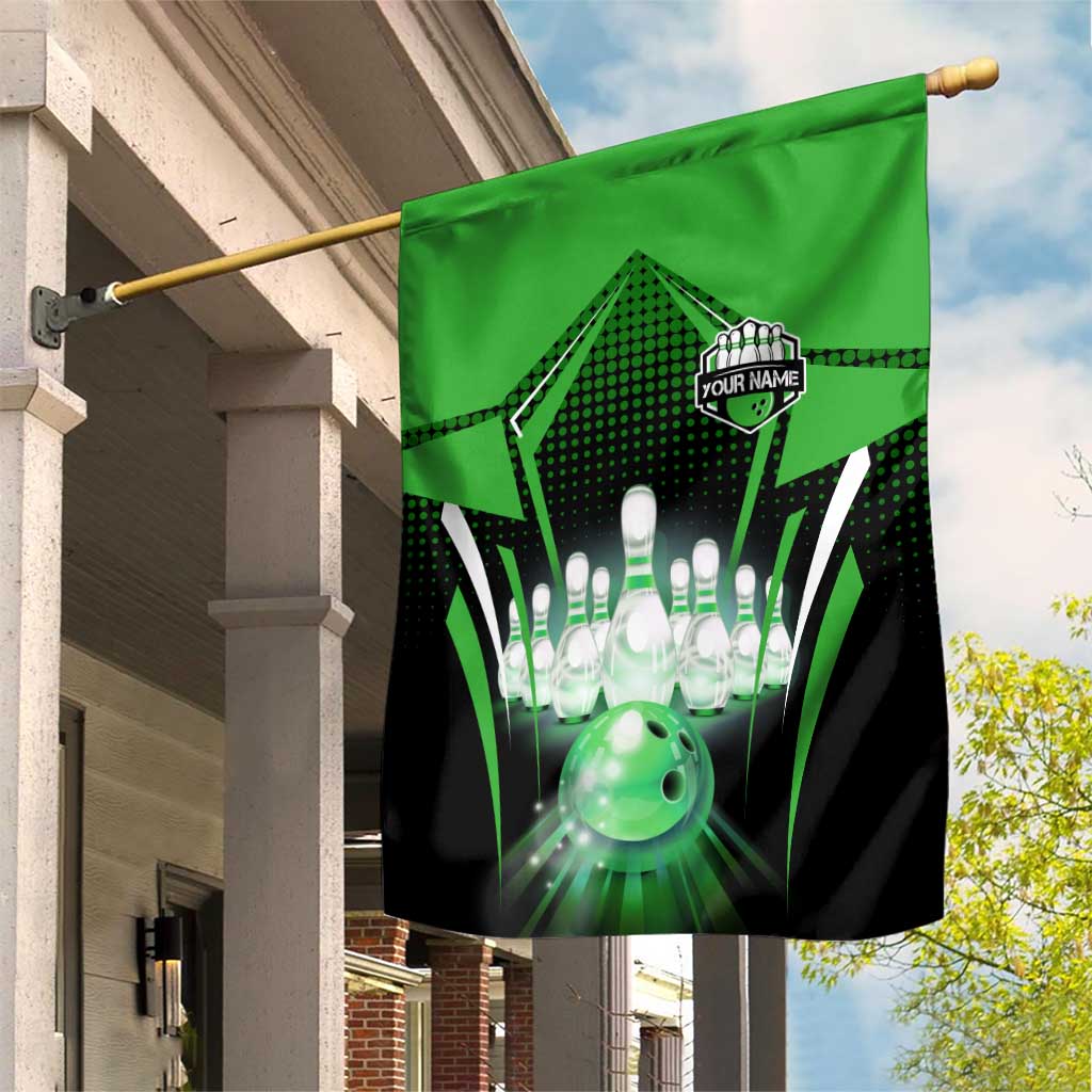 Bowling Team Design Garden Flag Green Strike Graphic and Custom Name Shield Accent - Wonder Print Shop
