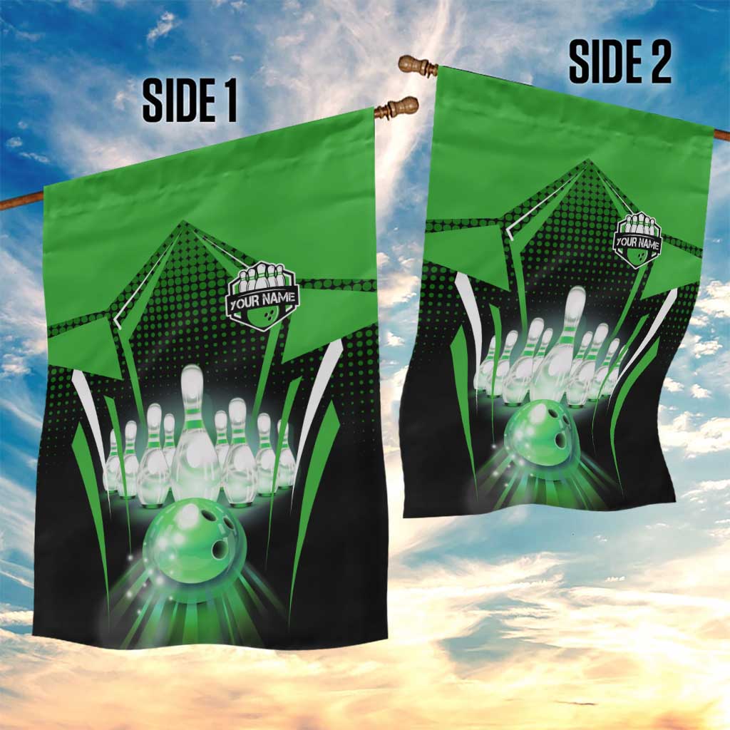Bowling Team Design Garden Flag Green Strike Graphic and Custom Name Shield Accent - Wonder Print Shop