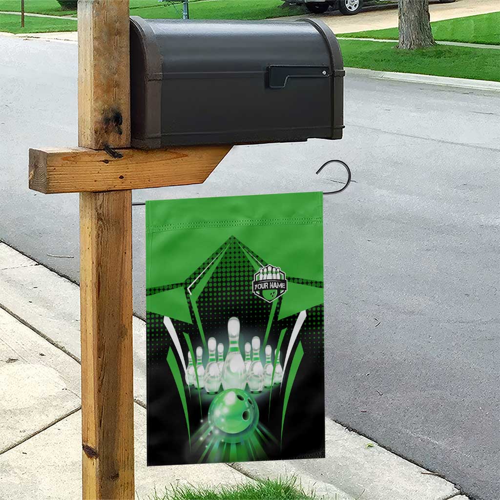 Bowling Team Design Garden Flag Green Strike Graphic and Custom Name Shield Accent - Wonder Print Shop