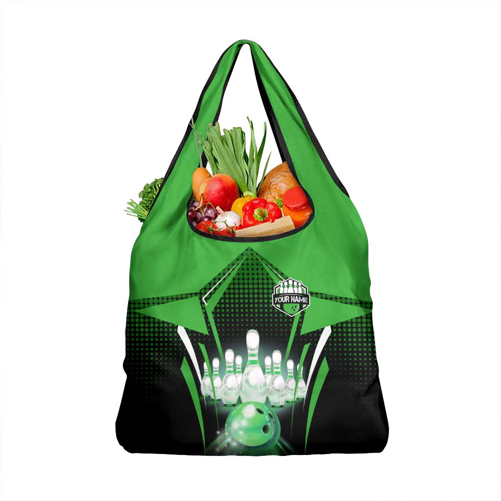 Bowling Team Design Grocery Bag Green Strike Graphic and Custom Name Shield Accent - Wonder Print Shop