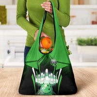 Bowling Team Design Grocery Bag Green Strike Graphic and Custom Name Shield Accent - Wonder Print Shop