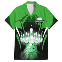 Bowling Team Design Hawaiian Shirt Green Strike Graphic and Custom Name Shield Accent - Wonder Print Shop