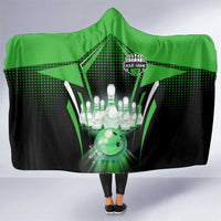 Bowling Team Design Hooded Blanket Green Strike Graphic and Custom Name Shield Accent - Wonder Print Shop