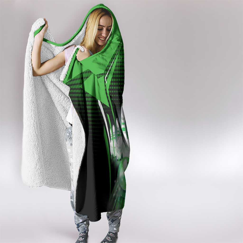 Bowling Team Design Hooded Blanket Green Strike Graphic and Custom Name Shield Accent - Wonder Print Shop
