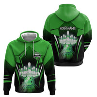 Bowling Team Design Hoodie Green Strike Graphic and Custom Name Shield Accent - Wonder Print Shop